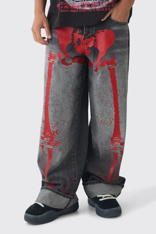 Pantalón Jean baggy red skull